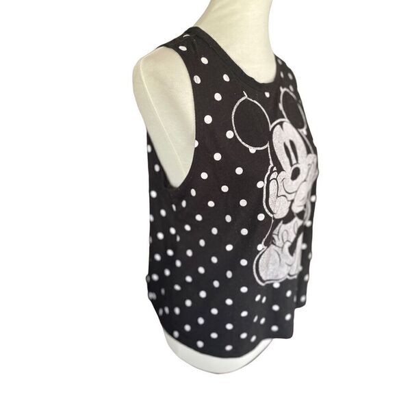 Disney Black With White Polka Sots Sleeveless Mickey Size Large - Picture 3 of 7